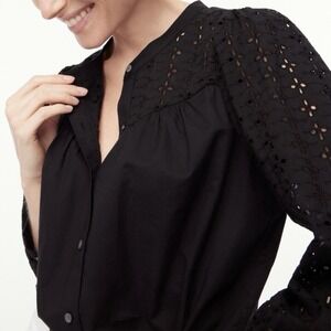 J. Crew Factory Women's Small 100% Cotton 3/4 Sleeve Mix Media Eyelet Shirt NWT